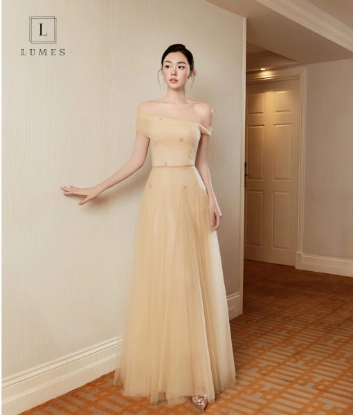 Đầm dài voan dự tiệc cưới phong cách dễ thương, trẻ trung