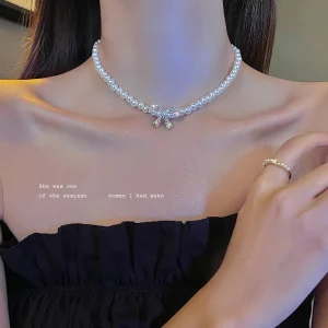 Vòng Cổ Cô Dâu Ngọc Trai Nhí Bánh Dày Mặt Bông Tuyết